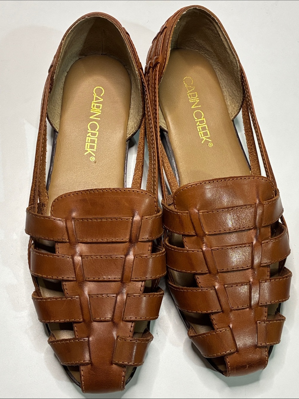 Cabin Creek Women's Cognac Brown Woven Leather Flats